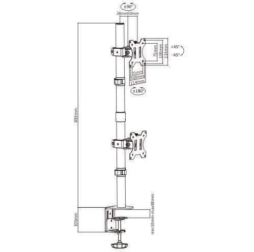 DK-AC-VM29 13''- 32'' Monitör Destekli Dikey Masa Monte LCD Monitör ve TV Kolu