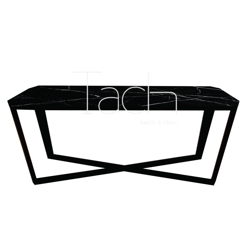 Mermer Yemek Masası Siyah - Çapraz 140 cm x 80 cm
