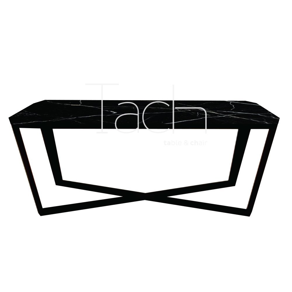 Mermer Yemek Masası Siyah - Çapraz 160 cm x 80 cm