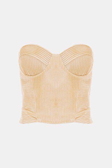 EKRU FİTİLLİ STRAPLEZ BLUZ 40 - Ekru