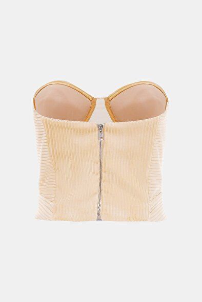 EKRU FİTİLLİ STRAPLEZ BLUZ 40 - Ekru