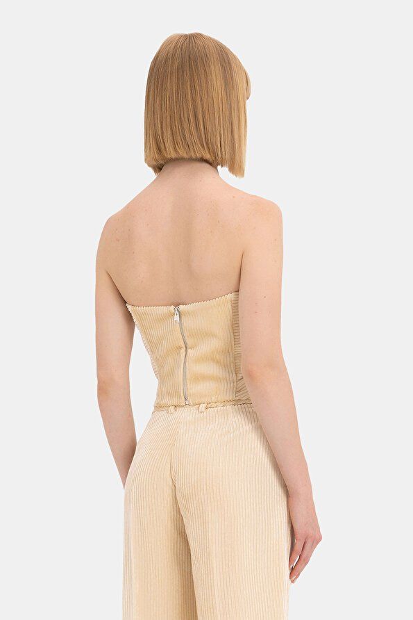 EKRU FİTİLLİ STRAPLEZ BLUZ 40 - Ekru