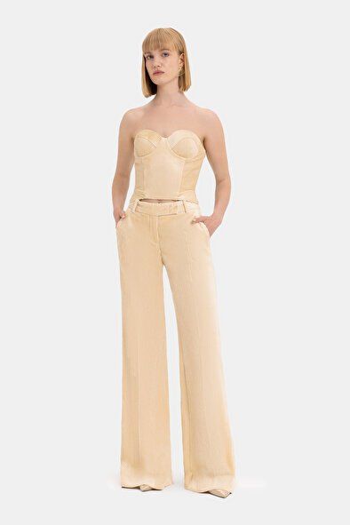 EKRU FİTİLLİ STRAPLEZ BLUZ 40 - Ekru