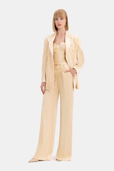 EKRU FİTİLLİ STRAPLEZ BLUZ 40 - Ekru