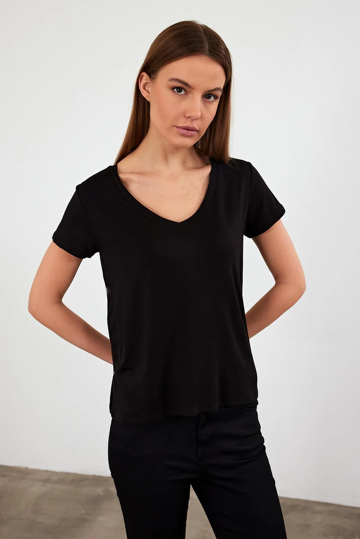 Bayan Basic T-shirt Denem M - Siyah