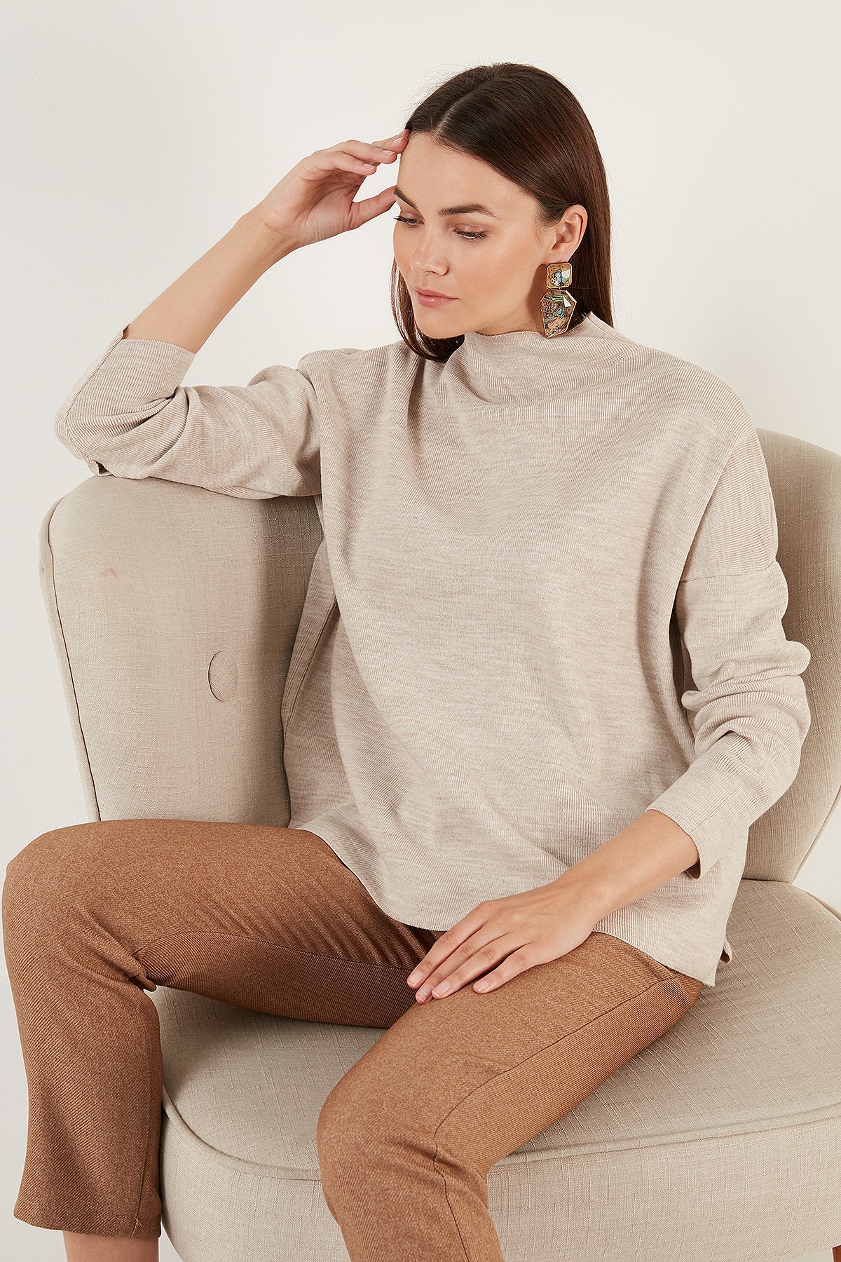 DİK YAKA TRİKO L - Bej